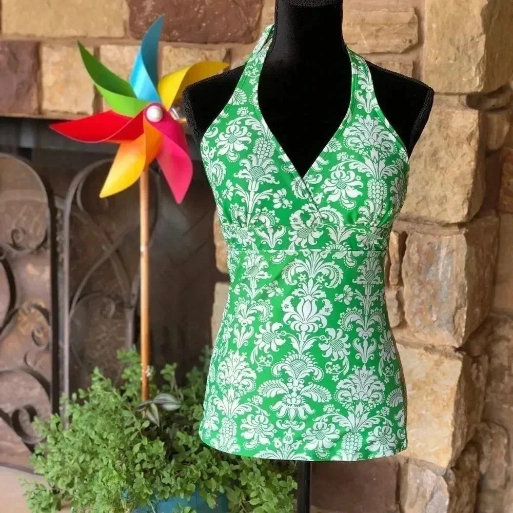 Damask Modbe green tapestry tankini top / swim separate